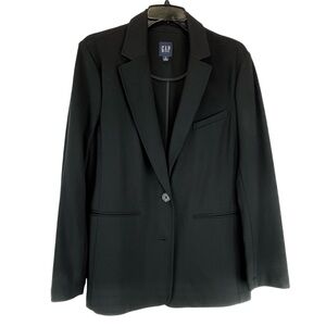 GAP Long Ponte Blazer Jacket in True Black Welt Pockets Sz S